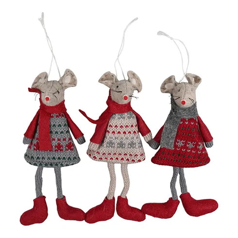 Juldekoration - 3 Möss att hänga, H16cm
