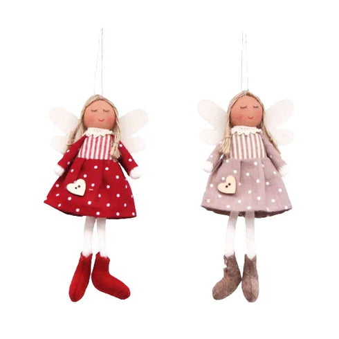 Änglar att hänga, H 16cm, 2 varianter, Röd/Ljus Brun