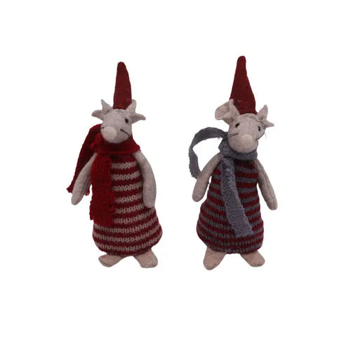 Mus, H 12cm, diam 5cm, 2st, Polyester, Röd/Grå, 2st