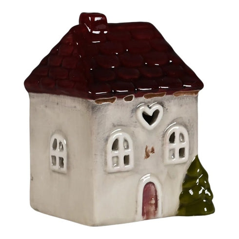 Hus fördekoration med LED, H 9,8cm, Grå/Brun