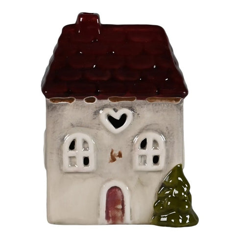 Hus fördekoration med LED, H 9,8cm, Grå/Brun