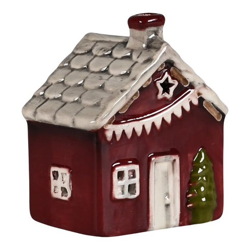 Hus fördekoration med LED, H 9,5cm, Brun