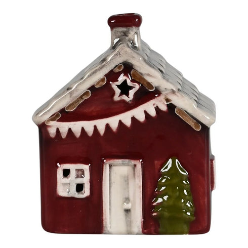 Hus fördekoration med LED, H 9,5cm, Brun