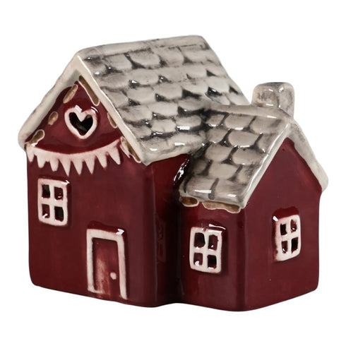 Hus fördekoration med LED, H 8,4cm, Brun