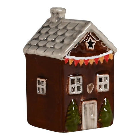 Hus fördekoration med LED, H 10,5cm, Brun