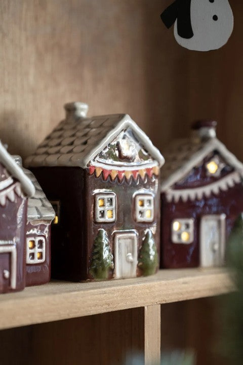 Hus fördekoration med LED, H 10,5cm, Brun