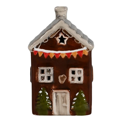 Hus fördekoration med LED, H 10,5cm, Brun