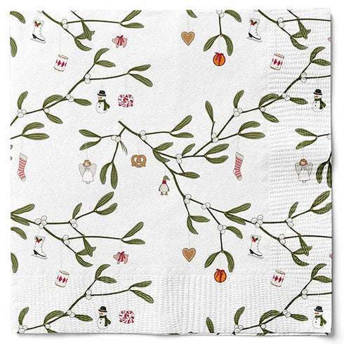 Servetter, 3-lags, Vit, Mistlar, Christmas Ornaments