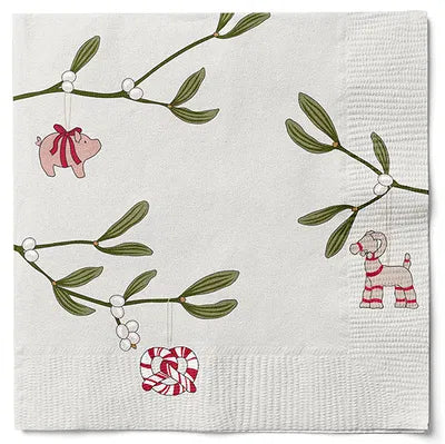 Servetter, 3-lags, Vit, Mistel, Christmas Ornaments