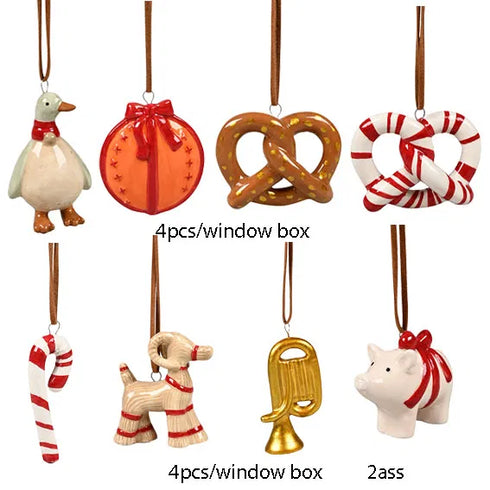 Julprydnad för upphängning, H 6cm, 8 olika 4st/box