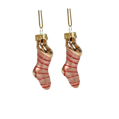 Figurkulor i glas, Julstrumpor, H5,5xW1,5cm, 2/set, Guld