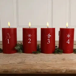 Adventsljus, LED, H12,5cm, fjärrkontroll, Röd, 4/box