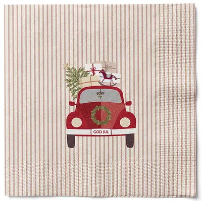 Servetter, 3-lags, Beige, Randig, Julbil, Christmas Holliday