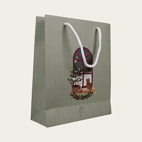 Presentpåse, Small, Julfönster, Holly, Grön,