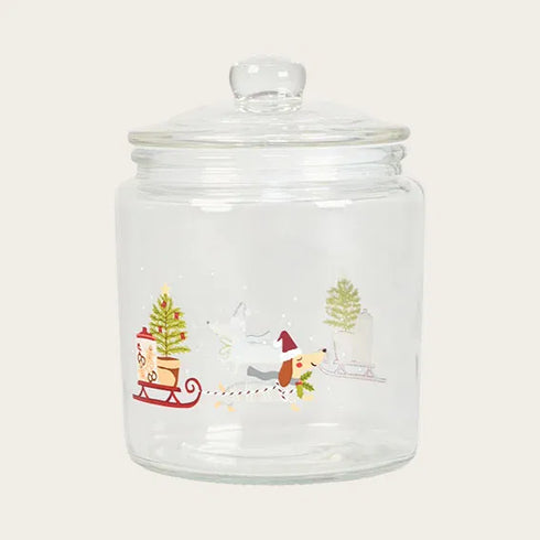 Glasburk m. hundsläde, H 16cm, Glas