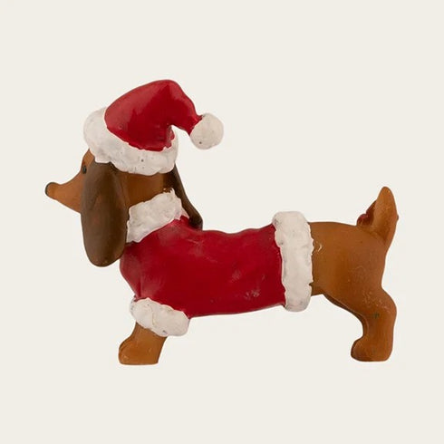 Christmas Dachshund, brown, with elf hat, H6cm
