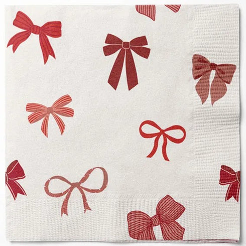 Servetter, 3-lags, Vit, Röda Julrosetter