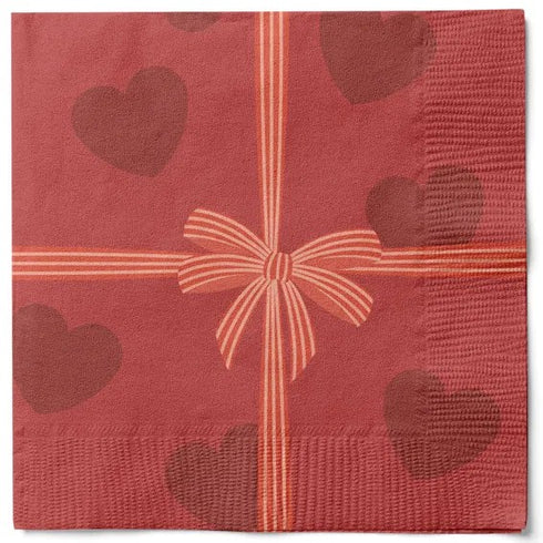 Servetter, 3-lags, Röd, Hjärtan, Julpaket