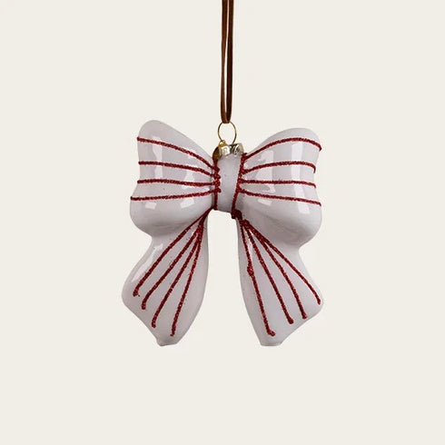 Christmas Rosette, H 5cm, Glass, white/red