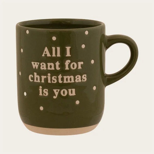 Mugg, Julmugg, H 9,5cm, Stengods, Grön