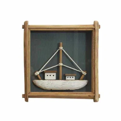 Ram / Tavla med fiskebåt - Trä 41x39cm