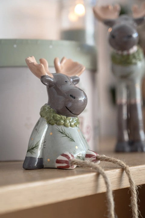Julälg med hängande ben, grön, H 10cm, Keramik
