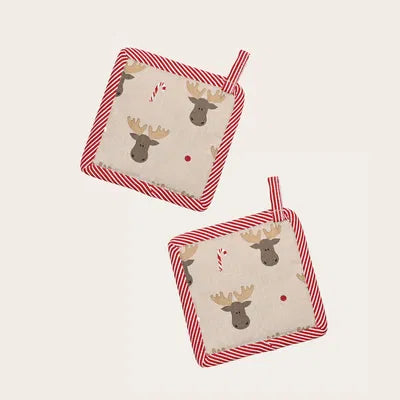 Grytlappar, för barn med älgmotiv, 13x13cm