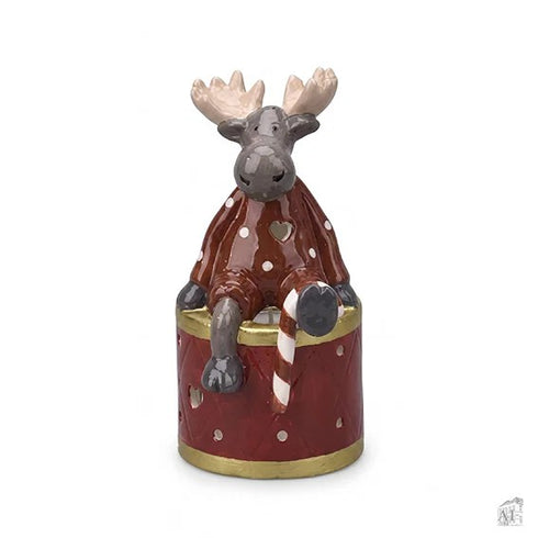 Christmas moose on drum, for tealight, H 15cm