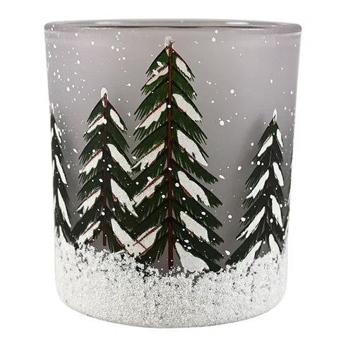 Ljusstake granar, H8cm, Glas, Grön/ Vit/ Grå