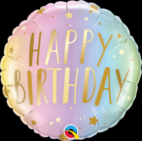 18" ROUND QX FOIL PRINT 001CT BDAY PASTEL OMBRE & STARS