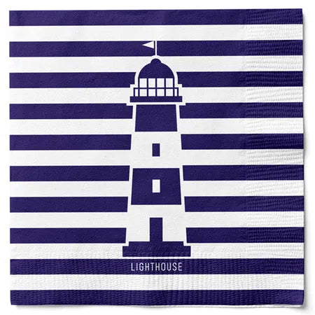 Servetter, 3-lags, Blå/Vit, Fyr, Nautiska