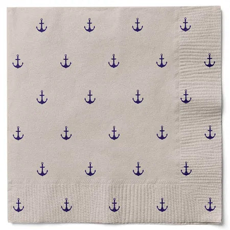 Servetter, 3-lags, Beige, Blå Ankare, Nautiska