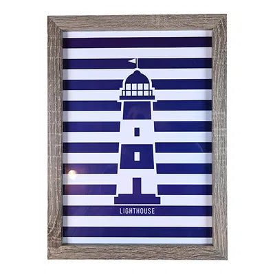 Lighthouse Blue & White, Framed print, A4