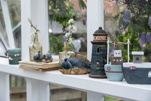 Fyrtorn för dekoration, H20cm, Stengods, Blå