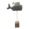 Whale, H 29 cm, Wood, Blue/Brown