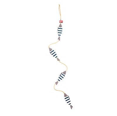 Fish garland, H 22 cm, Wood, Blue