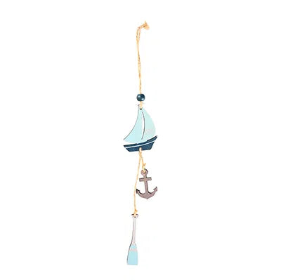 Hanging Boat, H30cm, Plywood Light Blue/Beige