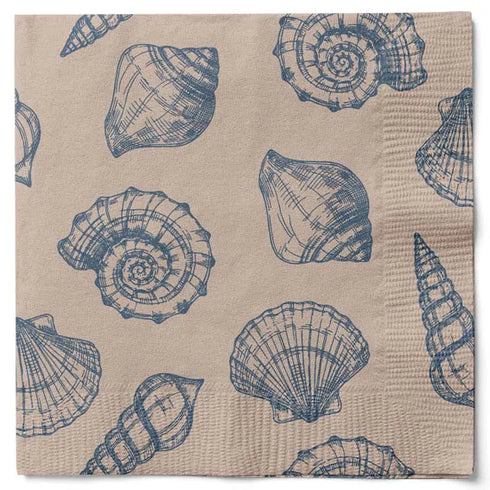 Servetter, 3-lags, Sand/Blå, Snäckor, Nautiska