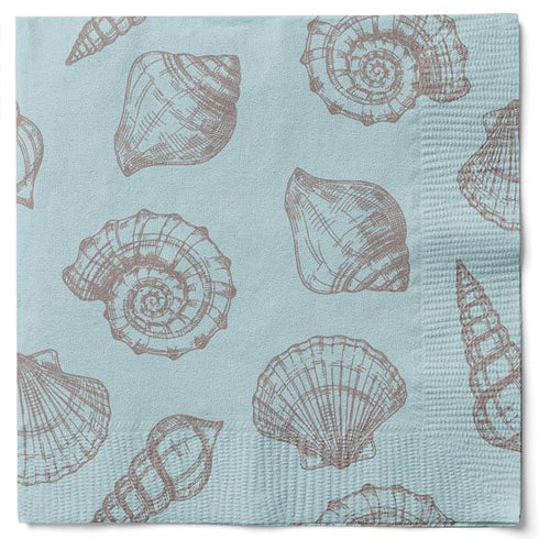 Servetter, 3-lags, Grå/Blå, Snäckor, Nautiska