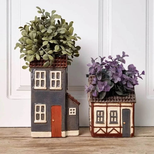 Keramikhus, Blomkruka, Beige, H 14cm