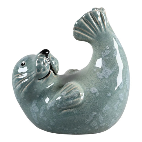 Säl, H9cm, Keramik, Blå