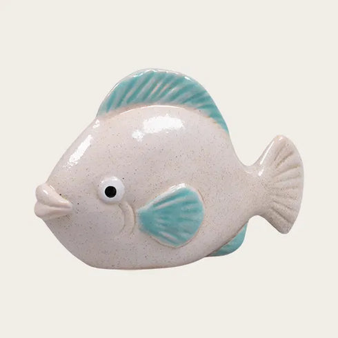Fisk, H 8,3 cm, Keramik, Blå/Grå