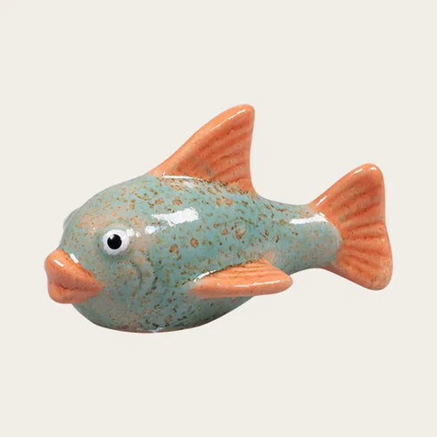 Fisk, H 4,9 cm, Keramik, Blå/Orange