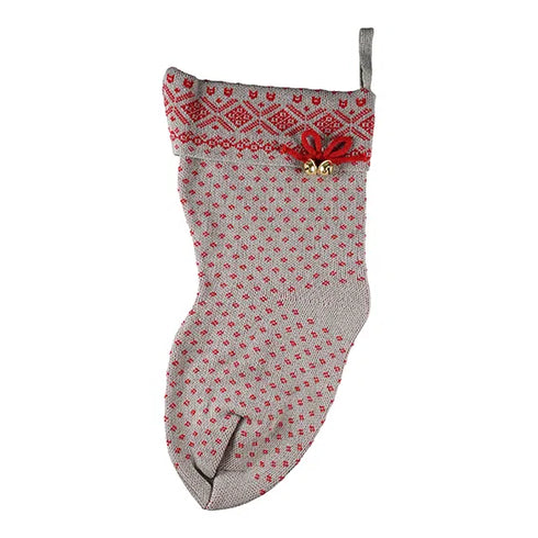 Stickad julstrumpa, H 48cm, Grå/röd