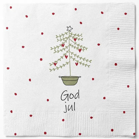Servetter, 3-lags, Vit, Gran, God Jul