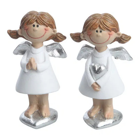 Änglar silverhjärtan, H9cm Poly, Vit/Silver, 2ass