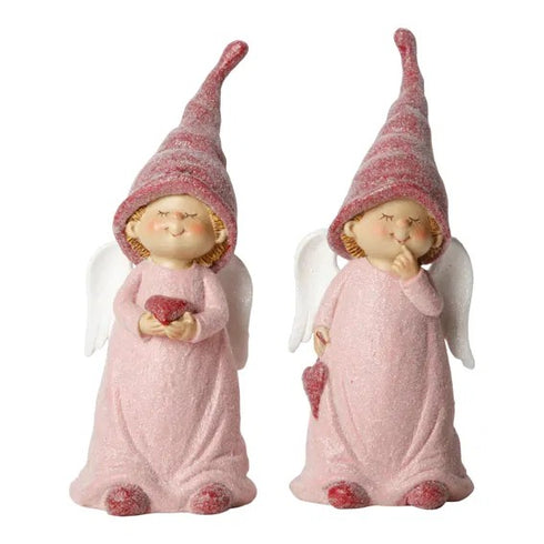 Änglar, stående, H18,5cm Poly, Rosa/Vit, 2ass