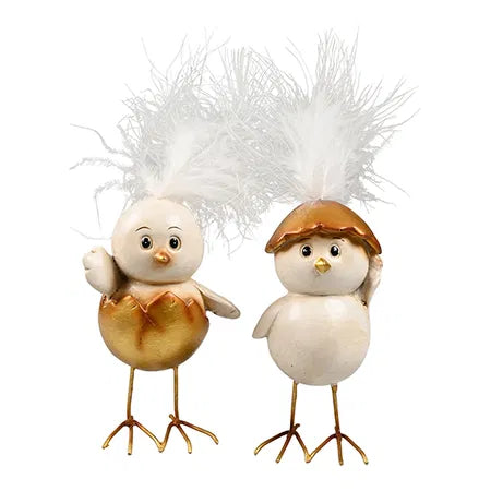 Kyckling, H 10cm, 2ass, Guld/Vit