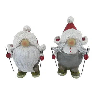 Tomtar på skidor, H 14cm, 2 varianter, Röd/Grå