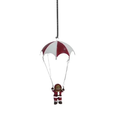 Björn i tomtedräkt flyger fallskärm för upphängning, H 18,5cm, Röd